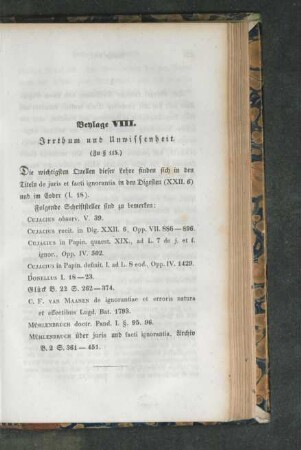Beylage VIII. Irrthum und Unwissenheit