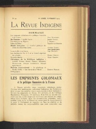 Les Emprunts Coloniaux et la politique financière de la France.