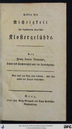 Uiber die Nichtigkeit der sogenannten feyerlichen Klostergelübde