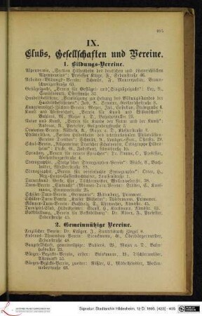 IX. Clubs, Gesellschaften und Vereine.