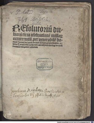 Resolutoriu[m] dubioru[m] circa celebratione[m] missar[um] occurrentiu[m]