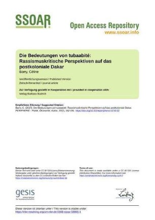 Die Bedeutungen von tubaabité: Rassismuskritische Perspektiven auf das postkoloniale Dakar