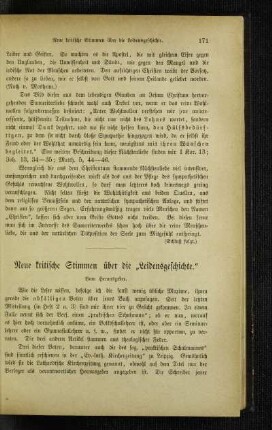 Neue kritische Stimmen über die "Leidensgeschichte"