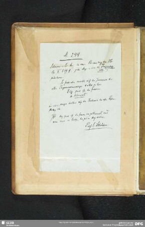 Bibliothekarische Notizen von Prof. E. Schröder auf Zettel, auf vorderem Spiegel