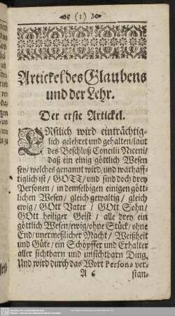 Artickel des Glaubens und der Lehr. Der erste Artickel