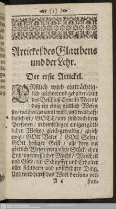 Artickel des Glaubens und der Lehr. Der erste Artickel