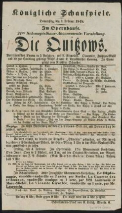 Die Quitzows : Vaterländisches Drama in 5 Aufzügen, von L. Schneider