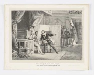 Versöhnung Heinrichs III. und Heinrichs von Navarra, aus: Voltaire, "La Henriade", Paris 1825