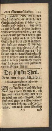 Der fünffte Theil. Gebete um ein gottselig Leben.