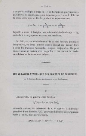 Sur le calcul symbolique des nombres de bernoulli.