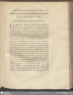 Chapitre XVI. Des Fourneaux ou Foyers de liquation