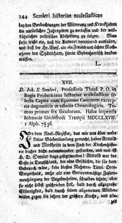 Historiae ecclesiasticae selecta Capita cum Epitome Canonum excerptis dogmaticis et tabulis Chronologicis.
