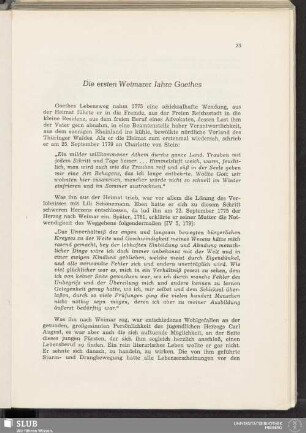 Die ersten Weimarer Jahre Goethes