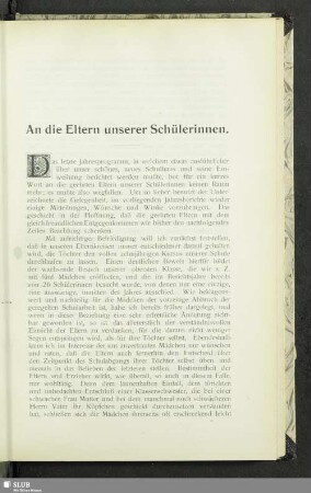 An die Eltern unserer Schülerinnen