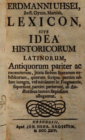 Lexicon sive idea historicorum Latinorum et Graecorum