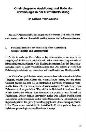 79-84, Kriminologische Ausbildung und Rolle der Kriminologie in der Richterfortbildung