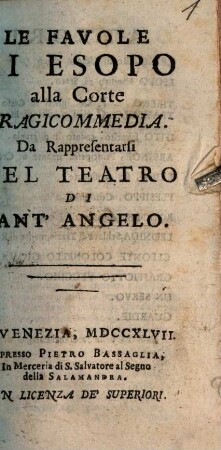 Le Favole di Esopo alla Corte : Tragicommedia
