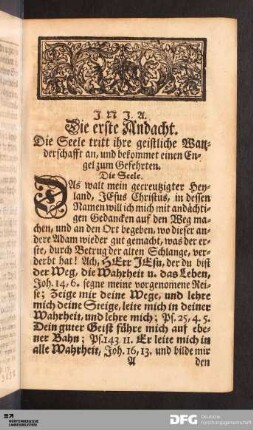 Die erste Andacht. Die Seele tritt ihre geistliche Wanderschafft an, und bekommet einen Engel zum Gefehrten.