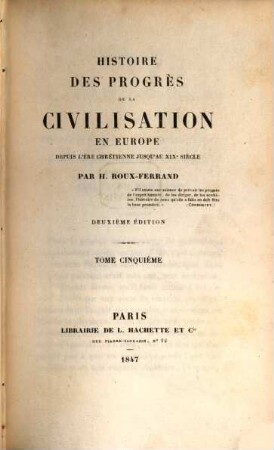 Histoire des progrès de la civilisation en Europe depuis l'ère chrétienne jusqu'au XIXe siècle, 5