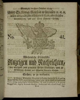 No. 41. Montags, den 8ten October 1759.