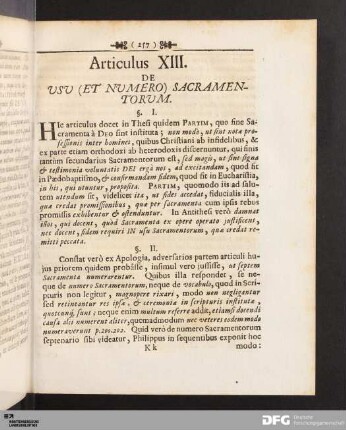 Articulus XIII. De Usu (Et Numero) Sacramentorum.
