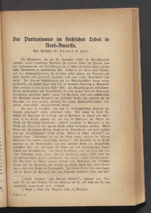 Der Puritanismus im kirchlichen Leben in Nord-Amerika