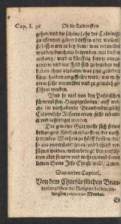 Das ander Capitel. Von dem Churfürstlichen Brandenburgischen/ der Religion halben/ unlangsten publicirten Mandat.