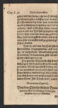 Das ander Capitel. Von dem Churfürstlichen Brandenburgischen/ der Religion halben/ unlangsten publicirten Mandat.