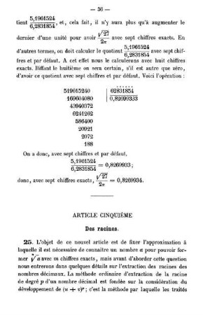 Article Cinquième. Des racines.