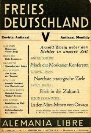 Exilzeitschrift der Bewegung "Freies Deutschland" (Mexico) u.a. zu den Zielen der Bewegung