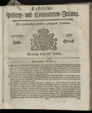 26tes Stueck, Montag den 29ten Junius. 1778