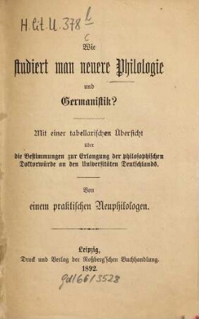 Wie studiert man neuere Philologie und Germanistik?