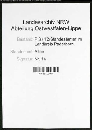 Sterberegister Standesamt Alfen