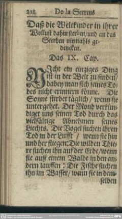 Daß die Weltkinder in ihrer Wollust dahin sterben, und an das Sterben niemahls gedencken. Das IX. Cap.
