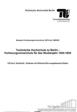 Vorlesungsverzeichnis für das Studienjahr 1924-1925