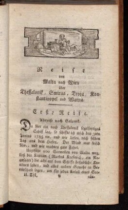 Reise von Malta nach Wien über Thessalonik, Smirna, Troja, Konstantinopel und Warna.