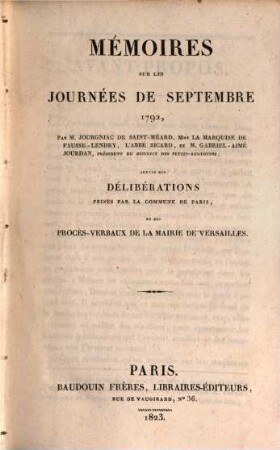 Mémoires sur les journées de septembre 1792