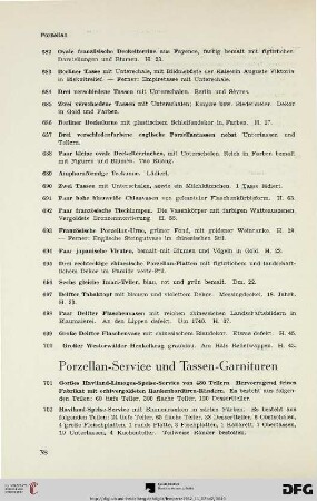 Porzellan-Service und Tassen-Garnituren (Nr. 701-718)