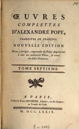 Oeuvres Complettes D'Alexandre Pope, 7