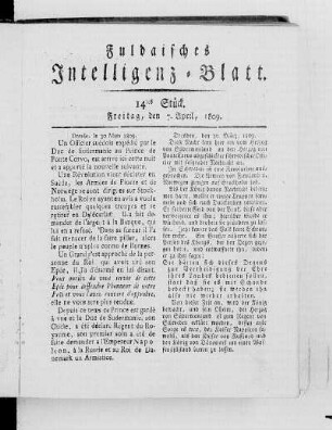 14tes Stück, Ausgabe vom 7. April 1809