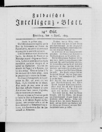 14tes Stück, Ausgabe vom 7. April 1809