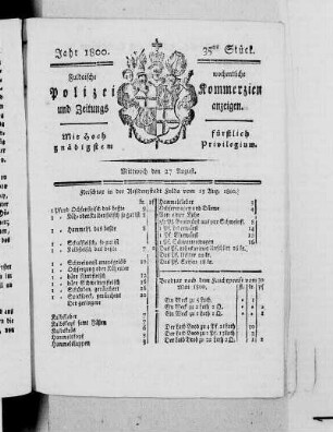 35tes Stück, Ausgabe vom 27. August 1800
