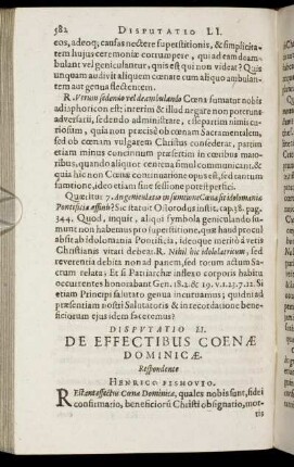 Disputatio LI. De Effectibus Coenae Dominicae