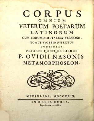 Li ... Libri Delle Metamorfosi Di P. Ovidio Nasone. 1, Li Primi Cinque Libri