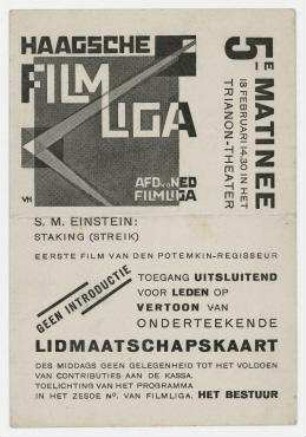 Einladungskarte der Haagschen Filmliga. 's-Gravenhage