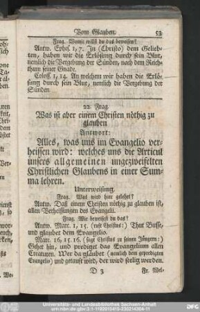 22. Frag. Was ist aber einem Christen nöthig zu glauben