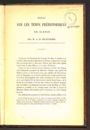 Essai sur les temps préhistoriques en Alsace