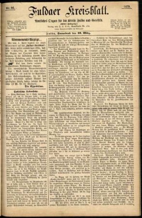Erste Ausgabe vom Samstag, den 29. März 1879.