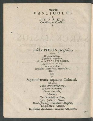 Mercurii Fasciculus e Deorum Concilio, & Consilio.
