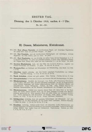 B) Dosen, Miniaturen, Kleinkunst (Nr. 201-331)